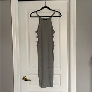 Gray Body Con Midi Dress with Side Slits